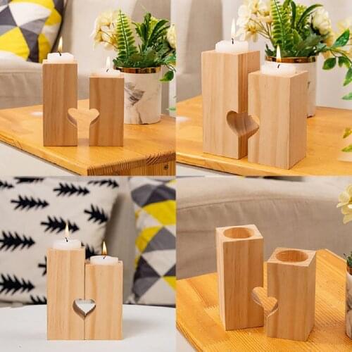 Candlestick and Candle Kit Wood Grain Candle Holder Household Ornaments Desktop Decors for Home Office