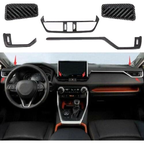For Toyota RAV4 2019 2020 ABS Carbon Fiber Interior Front Dashboard Side Air Vent Outlet Cover Trim Sticker 5PCS