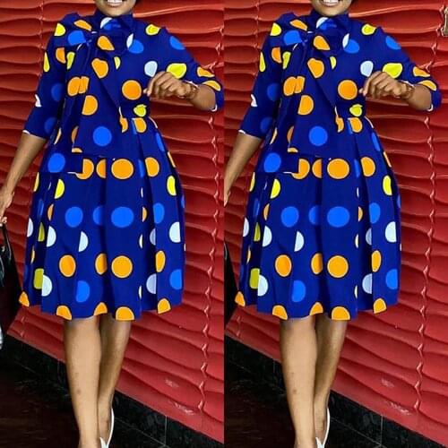 Latest New Style Fashion Women Classic African Dashiki Polka Dot Print Dress With High Waist Puffy Skirt S- 3XL