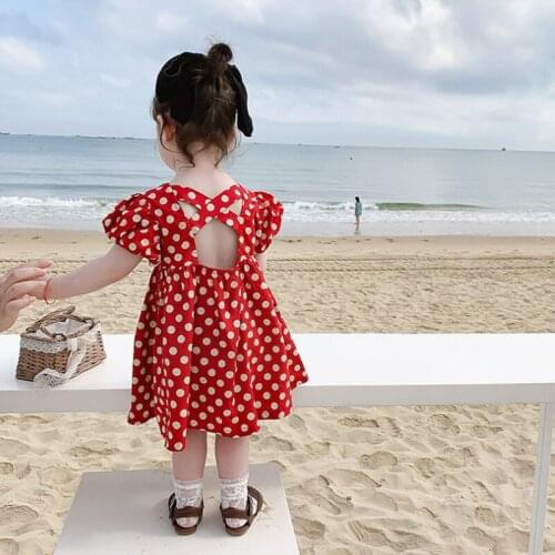 2-7T Toddler Kid Baby Girl Clothes Summer Short Sleeve Polka Dot Red Dress Elegant Beach Cute Sweet Sundress Infant Outfit