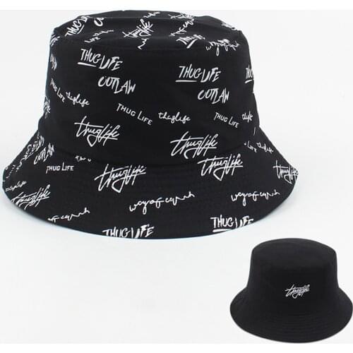 New Kpop Bucket Hat Women Embroidery Letters Double Side Cotton Reversible Sun Protection Cap Mens Panama Hat Fisherman Hats