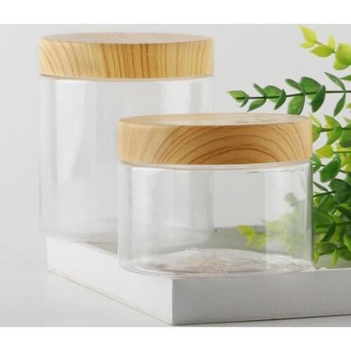 Clear Plastic Jar Lids Wood Color Empty Cosmetic Containers Makeup Box Travel Bottle 30ml 50ml 60ml 80ml 100ml 120ml 250ml 500ml