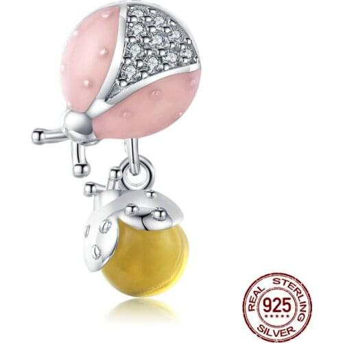 Rebeke ladybug glass zircon beads fit original bangle bracelet charm 925 sterling silver bead fashion jewelry DIY making