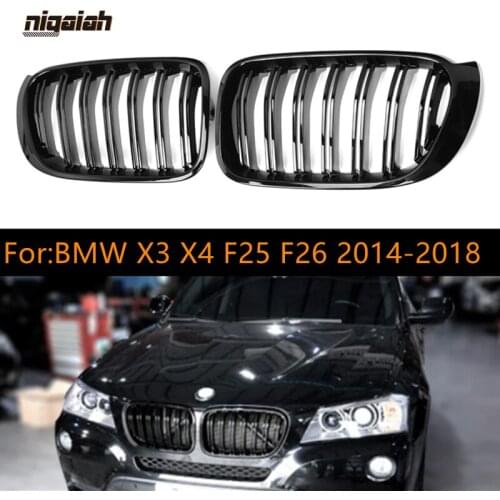 F25 Grill Glossy Black Carbon Fiber Grille For BMW X3 X4 F25 F26 2-Line Front Bumper Grill Mesh 2014-2018 car accessories