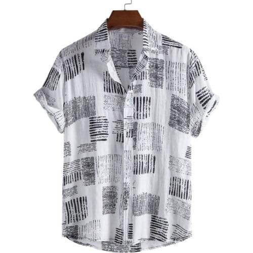 Linen Shirt Mens Leviortin Summer Beach Breathable Loose Shirt for Men Short Sleeve Hawaiian Printed Shirts