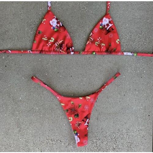 Sexy Bikini 2022 New Christmas print Swimsuit Swimwear String Bikini Set Bathing Suit Women Biquini Thong Bikinis Beachwear