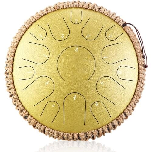 Steel Tongue Drum 14 inch 15 tone Drum C Keys Handheld Tank Drum Percussion Instrument Yoga Meditation Beginner Music Lover Gift
