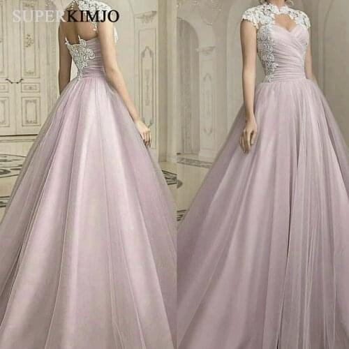 SuperKimJo Modest Purple Prom Dresses 2020 Elegant Cap Sleeve Lace Applique Cheap Prom Gown Vestidos De Graduacion Largos