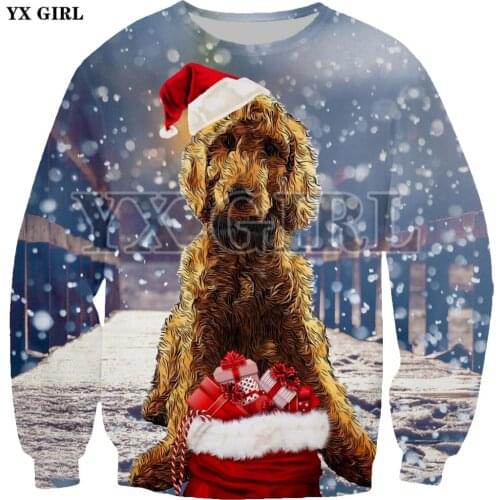 YX Girl Christmas Gift Sweatshirt Female Men Santa Animal Dog/Cat/Deer 3d Print Pullover Unisex Cartoon Funny Streetwear Tops