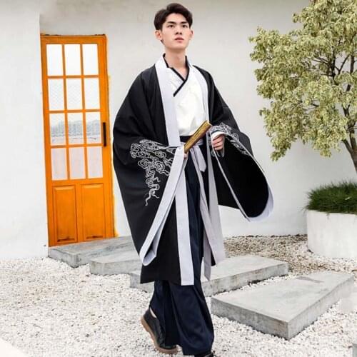 Hanfu Men Chinese Ancient Traditional Black Hanfu Fantasia Male Carnival Cosplay Costume Kimono Jacket For Men Plus Size 4XL