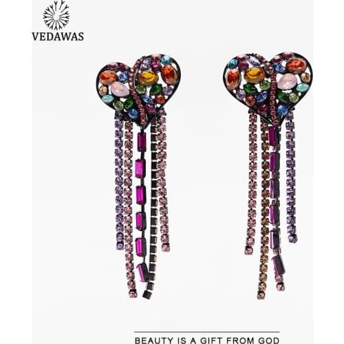 Vedawas ZA Luxury Sparkly Heart Earrings for Women Girlfriend Gift Trendy Bling Fringed Tassel Earrings Accessories Show Jewelry