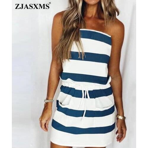 2021 Spring Strapless Drawstring Women Party Dress Summer Off Shoulder Backless Mini Dress Female Pocket A-Line Beach Dress Belt