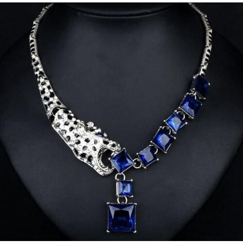 Zlxgirl luxury brand blue green cubic zircon leopard wedding necklace with Earring jewelry sets Enamel animal accessory sets