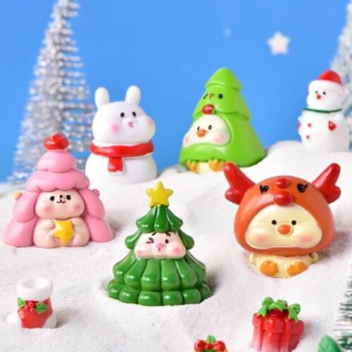 1pc Garden Decor Snow Landscape Model Ornaments Resin Figurines Miniatures Christmas Decoration Santa Christmas Tree Figurines