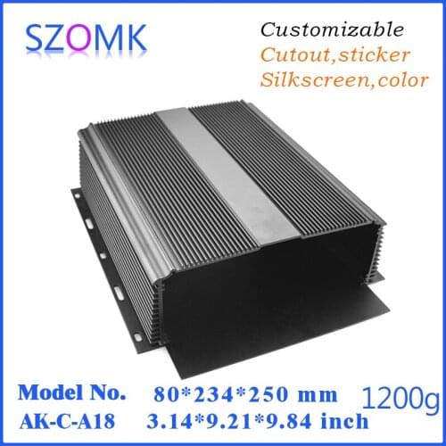 10 pcs, hot selling szomk aluminum project enclosure for electronics pcb 80*234*250mm black powder coating extrusion control box