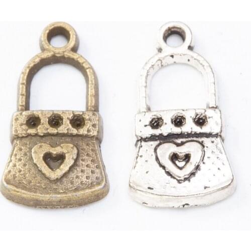 100pcs 20*11MM Vintage silver color heart handbag bag charms antique bronze alloy bag pendants for bracelet earring diy jewelry