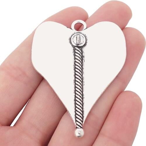 3 x Large Tibetan Silver Metal Heart Charms Pendants for Necklace Jewelry Making Findings 56x43mm
