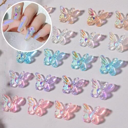 Approxi 50pcs/BatchNail Art Double Layer Aurora Butterfly Dimensional Symphony Decoration DIY Handmade Resin Nail Rhinestone
