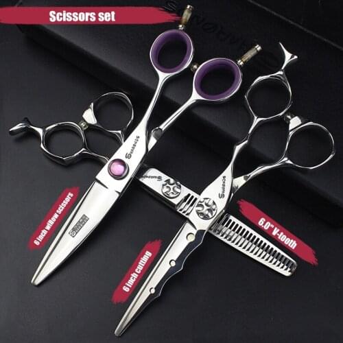 6 inch Titanium steel scissors professional hairdressing haircut thinning set sharp hairdressing non-slip scissors scissors set