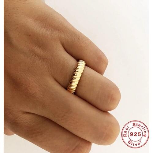 AIDE Punk 925 Sterling Silver Glossy Twist Rings For Women Fashion Gothic Gold Color Ring Party Gift Fine Jewelry anillos