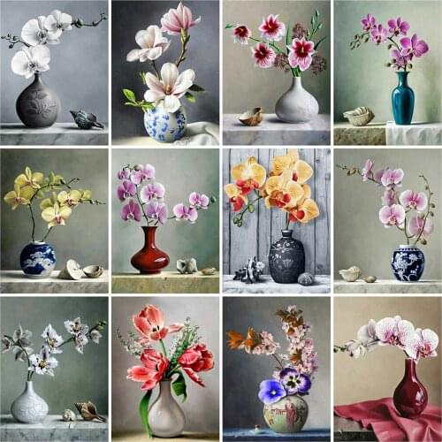 5D DIY Diamond Painting Orchid Rhinestone Picture Flower Diamond Embroidery Vase Cross Stitch New Arrival Home Decor