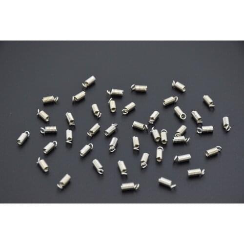 Free Shipping 200Pcs Metal Cord End Spring Clasps Crimps Coil Connector Bead Caps Fastener DIY Jewelry Findings 2mm Inner Dia