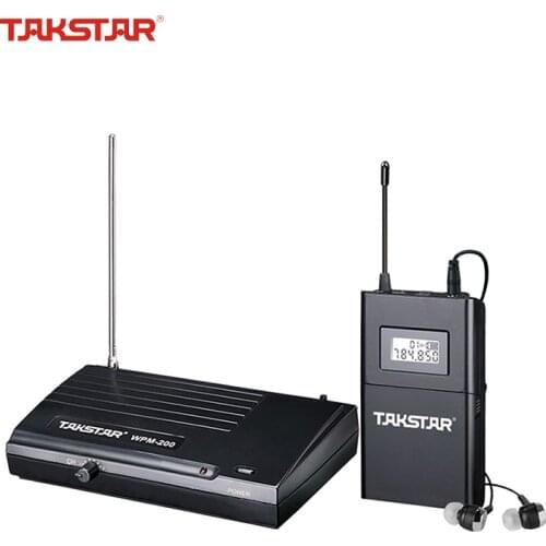 Takstar WPM-200 UHF Wireless Monitor System Receiver LCD Display 6 Selectable Channels 50m Transmission with In-ear Headset