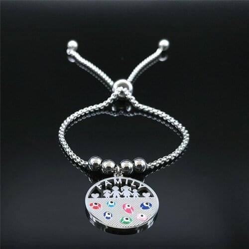 Family Stainless Steel Colorful Turkey Eye Dad Mom Girl Boy Charm Bracelets Women Beads Bracelets Silver Color Jewelry B5222S01