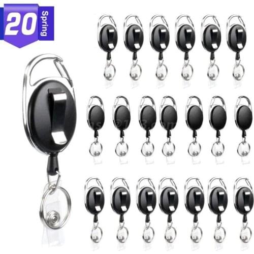 20 Large Pack Black Retractable Badge ID Card Holders Keyring with Carabiner Reel Clips Keychain Fashion Jewelry Unisex