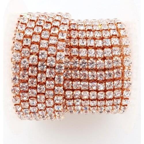 10yards/roll Champagne gold metal claw 5 sizes clear glass crystal rhinestone chain Sew on glue on for dress shoes bags diy trim