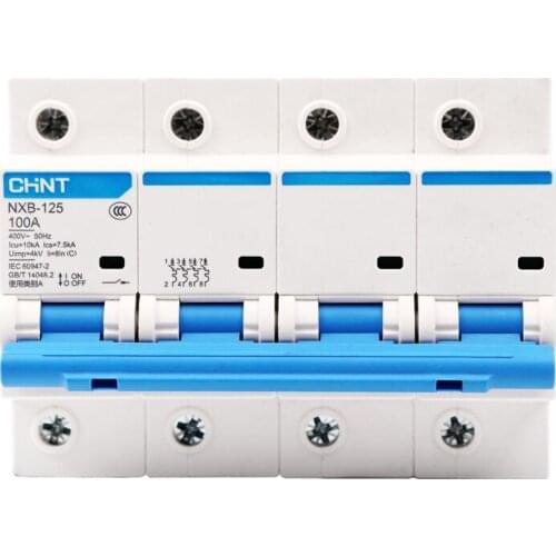 CHNT NXB-125 Moulded case circuit breaker MCB Icu10kA Ics7.5KA type C 4P 400 V 415V 50HZ 63A 80A 100A 125A