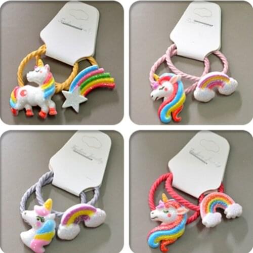 2PCS New Cute Cartoon Pony Rainbow Princess Headwear Kids Elastic Hair Bands Children Ropes Girls Accessories Baby Headdress
