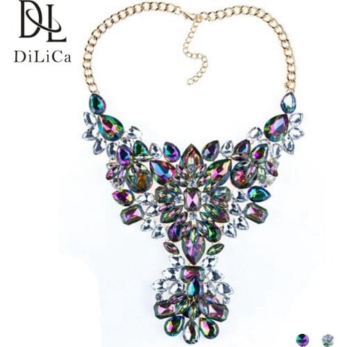 DiLiCa Classic Crystal Flower Statement Necklaces & Pendants Fashion Women Maxi Necklace Choker Female Vintage Necklace Jewelry