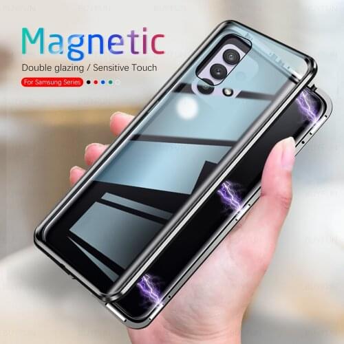 Double-side metal edge glass cover for samsung galaxy a72 4G a 72 72A 2021 5G SM-A725F 360° full magnetic adsorption flip cases