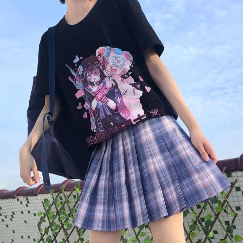 Top Women T-shirt Korea cute Anime printing casual Harajuku black Gothic round neck short sleeve T-shirt summer new kawaii women