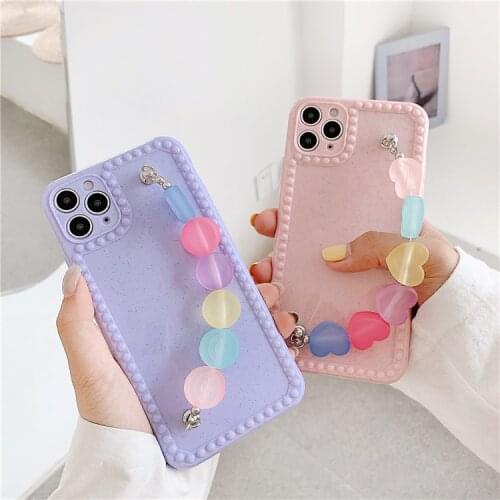 Korea Candy Color Love heart Bracelet Phone case For iphone X XR XS 11 12mini pro MAX 7 8 plus SE2 Cute back soft cover fundas