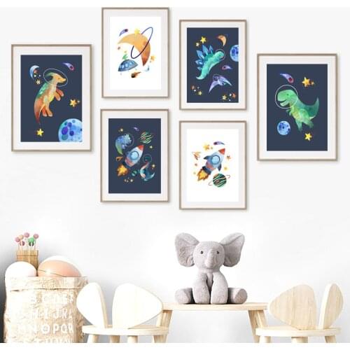 Baby Room Space Dinosaur Rocket Planets Moon Wall Art Canvas Painting Nordic Posters And Prints Wall Pictures Kids Room Decor
