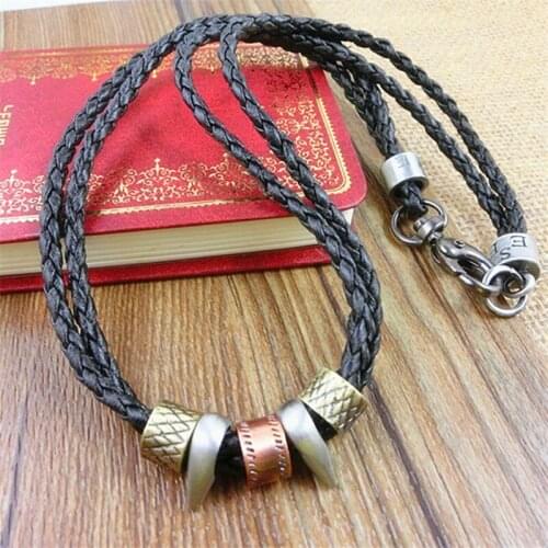 New Fashion 8mm Mens Boys 2 Ropes Metal loops Pendant PU Leather Surfer Necklace Chain 20" Wholesale Jewelry Gift Promotion