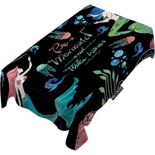 Marine Life Sea Friends Beautiful Mermaid Doodle Fish Fashion Polyester Fabrics Tablecloth