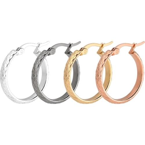 AsJerlya New Anti-Allergy 316L Stainless Steel Earrings Reticulate Rhombus Hoop Earrings For Men And Women