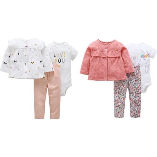 3PCS Autumn Baby Girl Clothes Cute Unicorn Print Newborn Baby Boy Clothes Newborn Clothes Rompers Long Pants Coat