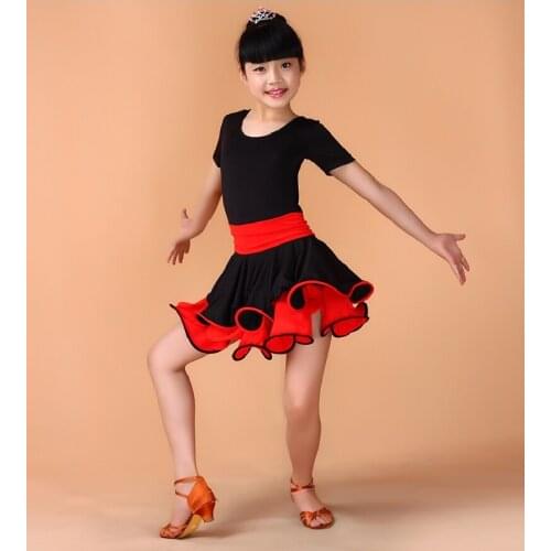 4-13Y Children Short Sleeved Spandex Latin Clothes Girls Standard Competition Ballroom Dance Dress Kids Summer Tango Costumes