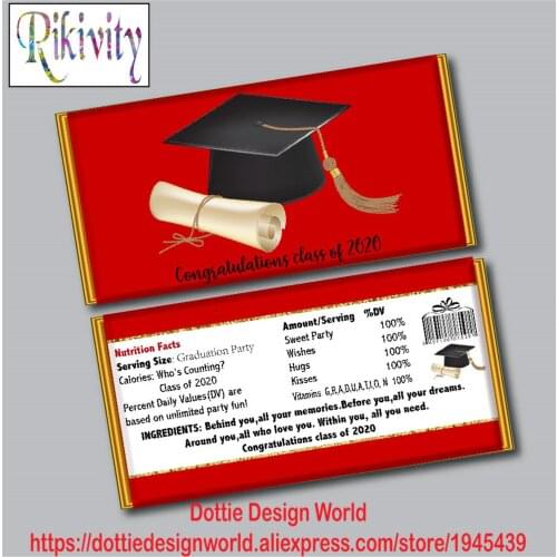 Personalized Graduation Candy Bar Favors Hersheys Chocolate Wrapper Stickers Grad Water Bottle Labels Birthday Party Decoration