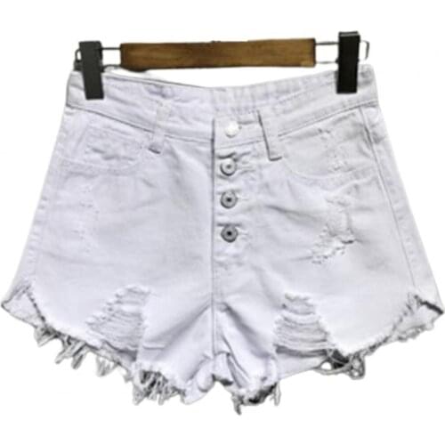 Casual Womens Denim Shorts Tassel Loose All Match High Waist Button Placket Ripped Shorts Street wear Summer 2021