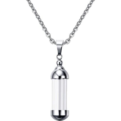 Clear Glass Tube Urn Keepsake Wishing Bottle Natural Stone Charm Lucky Pendant Necklace for Girls Women