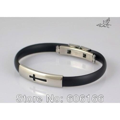 12x Cutout Cross Stainless Steel Bracelets Silicone Wristbands Christian Catholic Fashion Religious Jewelry