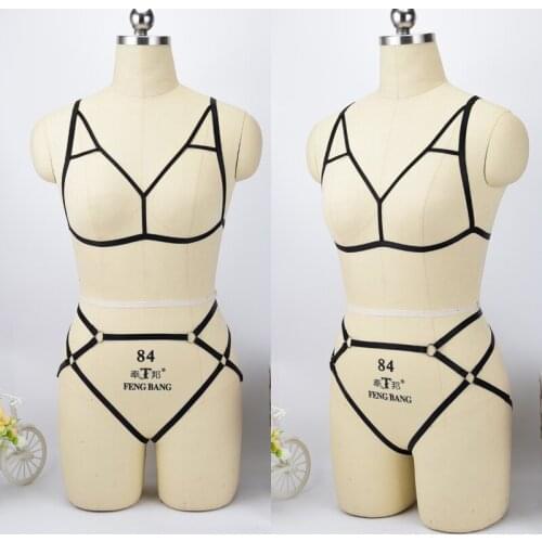 Body Harness suit Sexy Adjustable Body Harness Set Black Cage Bra Bottom Panties Fetish Wear Rave Bondage Body Harness Cage