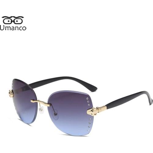 Rimless Square Sunglasses for Women Men Gradient Animal Rhinestone Eyeglasses Ladies Girls Gift Travel Beach Street Anti UV400