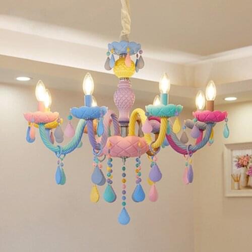 Modern LED Chandelier Lights Kid Room Colorful Crystal Metal Light Fixture Bedroom Children Ceiling Lamp Indoor Home Decoration