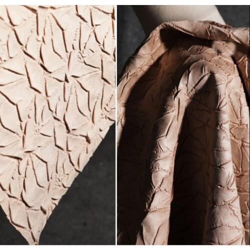 Three-dimensional texture suede stone flower brown double-sided pleated embroidered leather designer fabric
